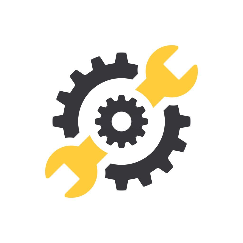 Repair icon. Wrench and gears. Spanner and cog, cogwheel. Vector Illustration